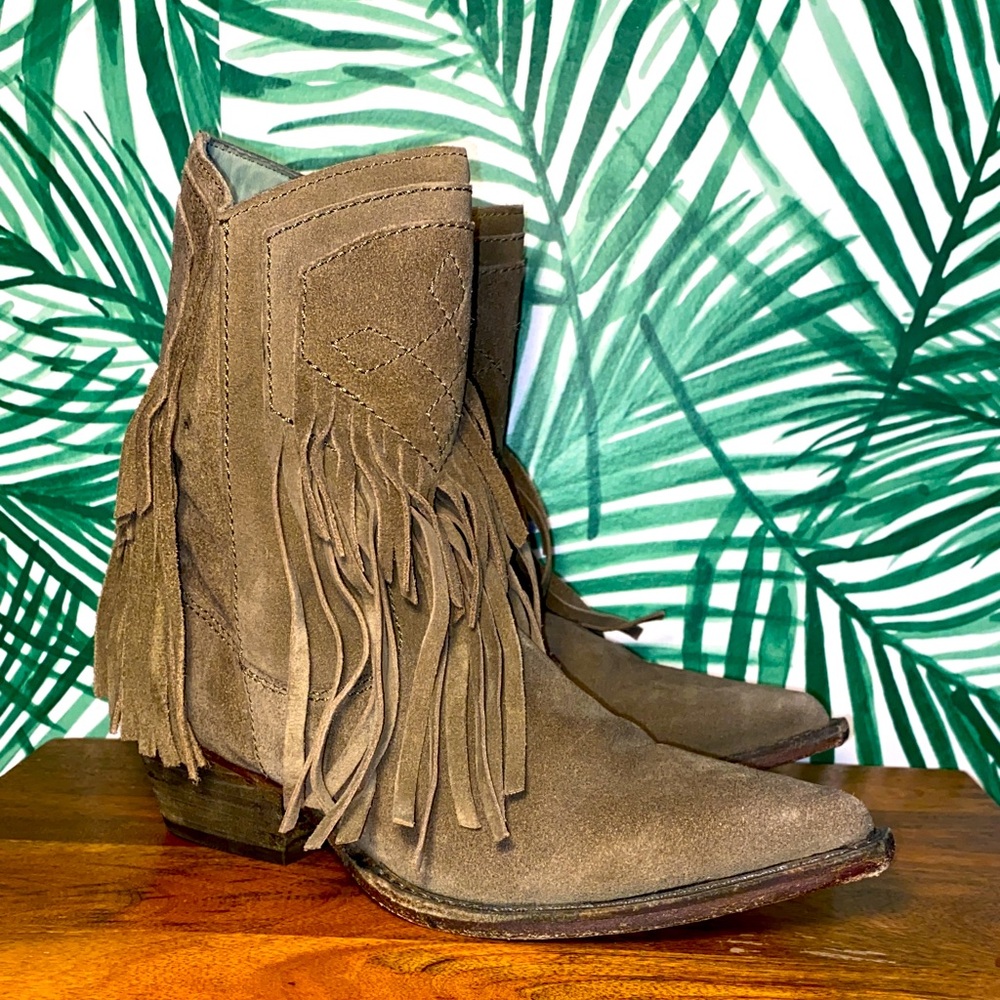 Free People Taupe Suede Fringe Ankle Boots
